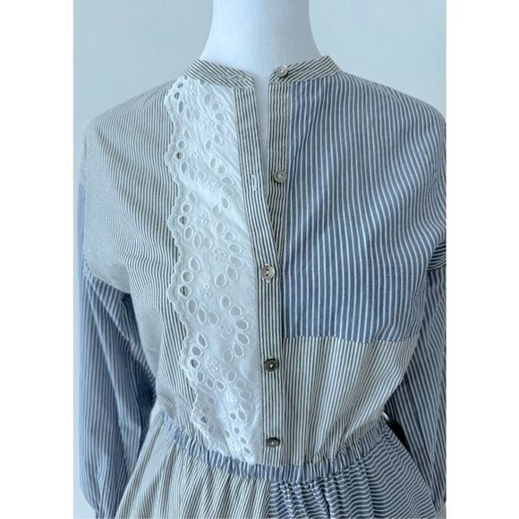 🦋 Rebecca Taylor La Vie Mixed Striped Eyelet Handkerchief Hem Shirt Dress XS / S - Picture 2 of 7